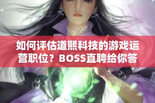 如何评估道熙科技的游戏运营职位？BOSS直聘给你答案